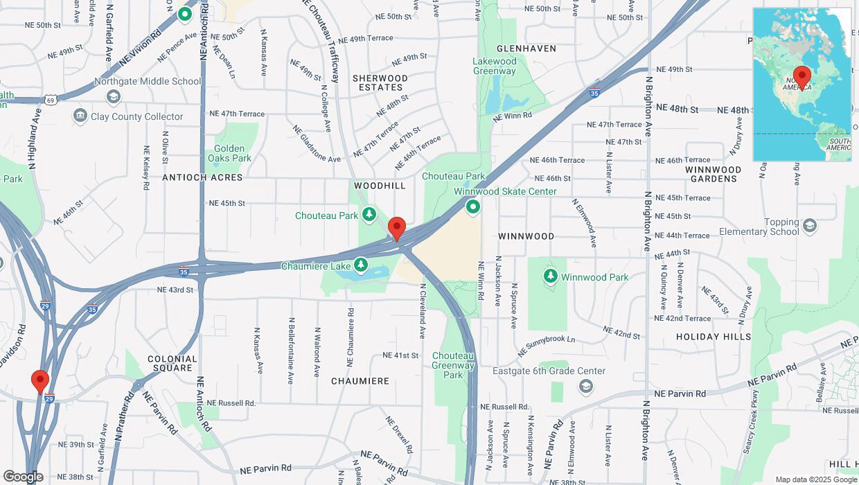 A detailed map that shows the affected road due to 'Drivers cautioned as heavy rain triggers traffic concerns on southbound I-35 in Kansas City' on March 4th at 11:55 p.m.
