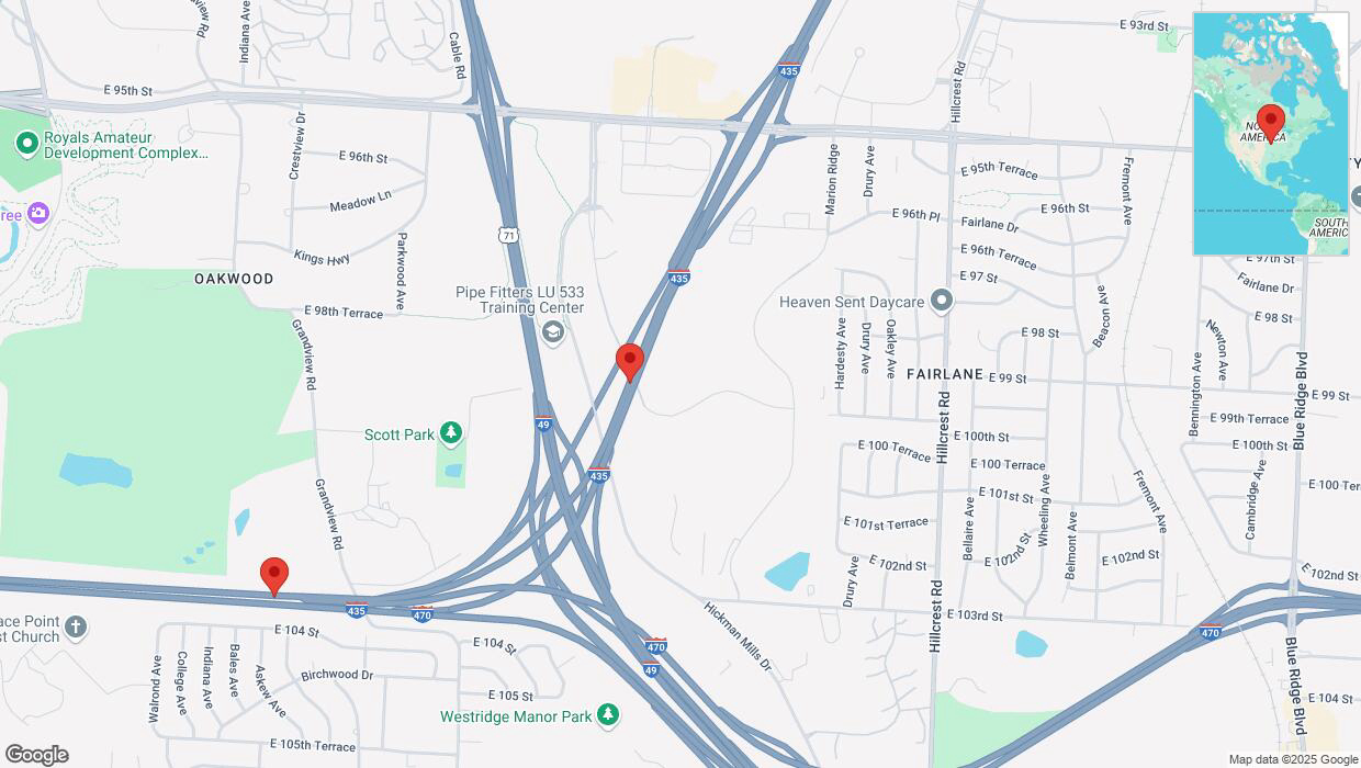 A detailed map that shows the affected road due to 'Heavy rain prompts traffic advisory on southbound I-435 in Kansas City' on March 4th at 11:55 p.m.