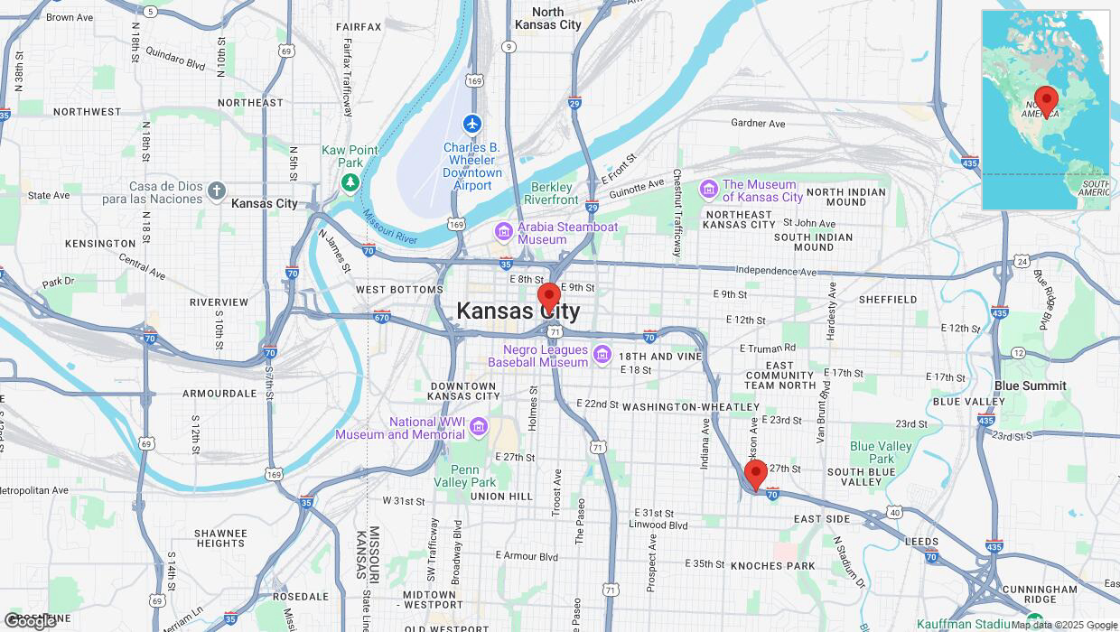 A detailed map that shows the affected road due to 'Heavy rain prompts traffic warning on eastbound I-70 in Kansas City' on March 4th at 11:55 p.m.