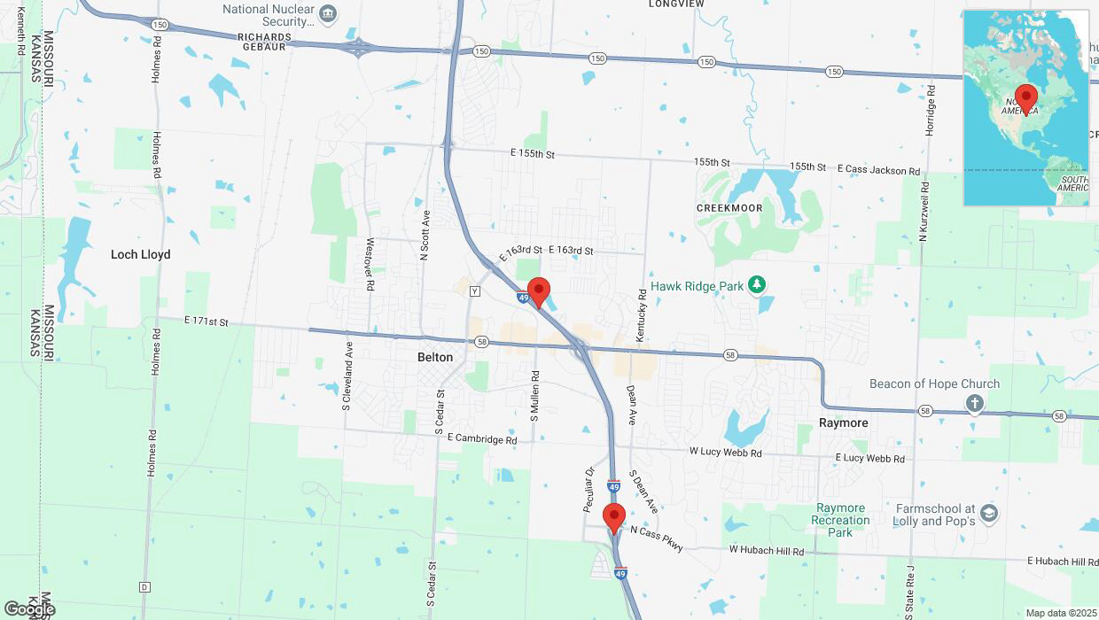 A detailed map that shows the affected road due to 'Heavy rain prompts traffic warning on southbound I-40/US-71 in Belton' on March 4th at 11:55 p.m.