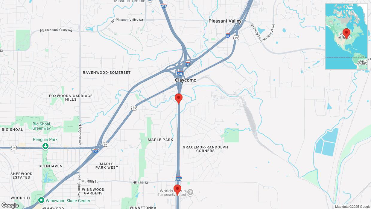 A detailed map that shows the affected road due to 'Traffic alert issued due to heavy rain conditions on southbound I-435 in Kansas City' on March 4th at 11:55 p.m.