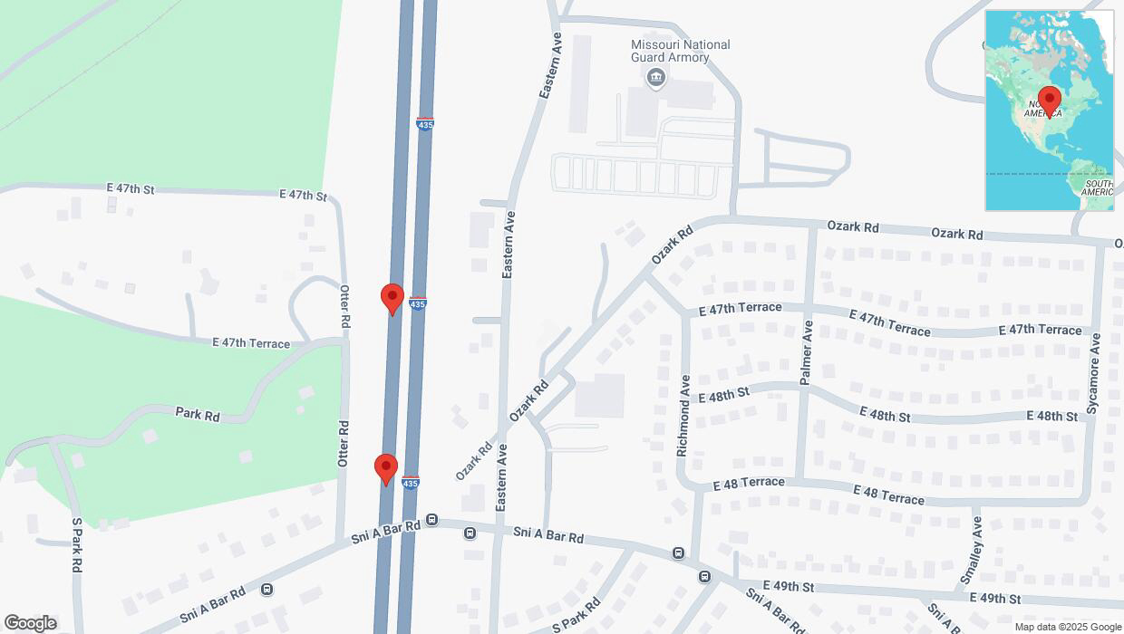 A detailed map that shows the affected road due to 'Broken down vehicle on southbound I-435 in Kansas City' on March 5th at 12:07 p.m.