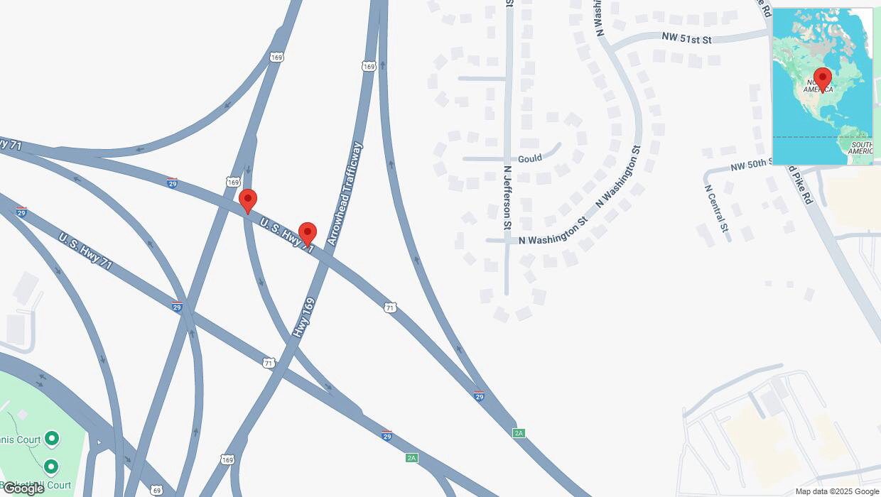 A detailed map that shows the affected road due to 'Broken down vehicle on northbound I-29 in Kansas City' on March 5th at 1:07 p.m.