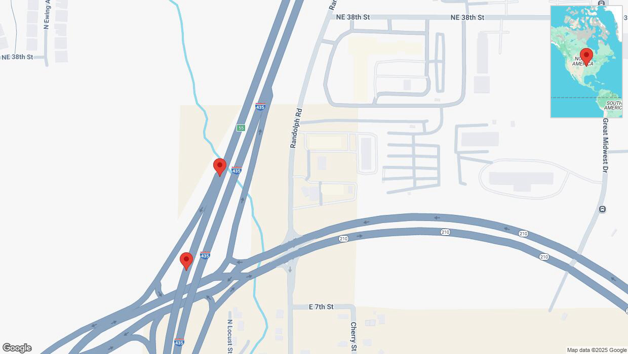 A detailed map that shows the affected road due to 'Broken down vehicle on southbound I-435 in Randolph' on March 5th at 3:36 p.m.