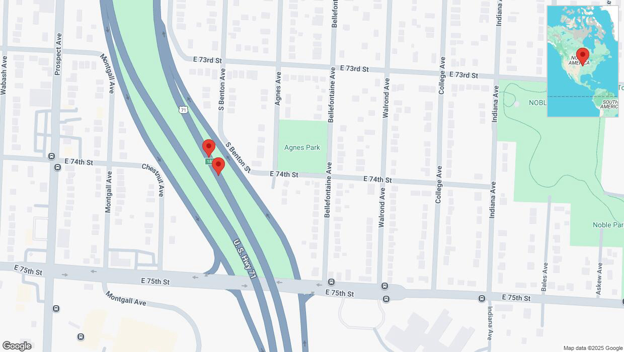 A detailed map that shows the affected road due to 'Broken down vehicle on northbound I-40/US-71 in Kansas City' on March 5th at 5:24 p.m.