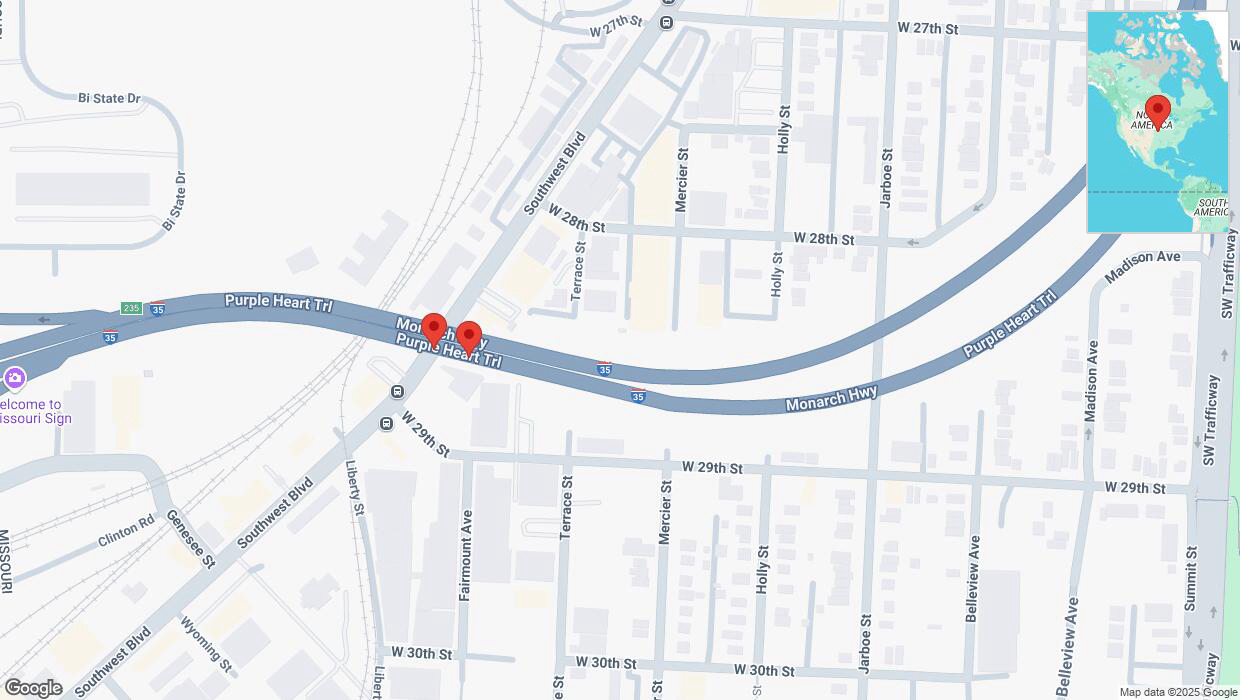 A detailed map that shows the affected road due to 'Broken down vehicle on northbound I-35 in Kansas City' on March 5th at 6 p.m.