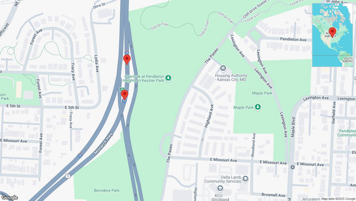 A detailed map that shows the affected road due to 'Broken down vehicle on northbound I-35 in Kansas City' on March 5th at 10 p.m.