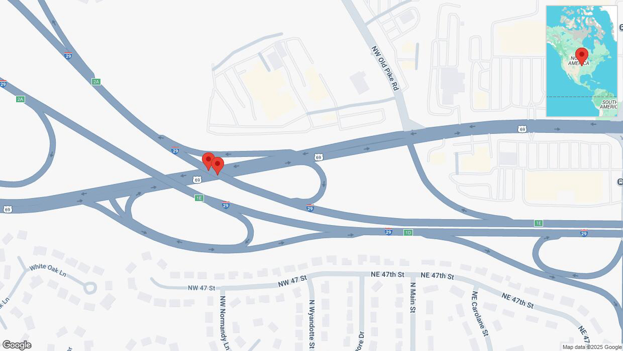 A detailed map that shows the affected road due to 'Broken down vehicle on northbound I-29 in Kansas City' on March 6th at 2:59 p.m.