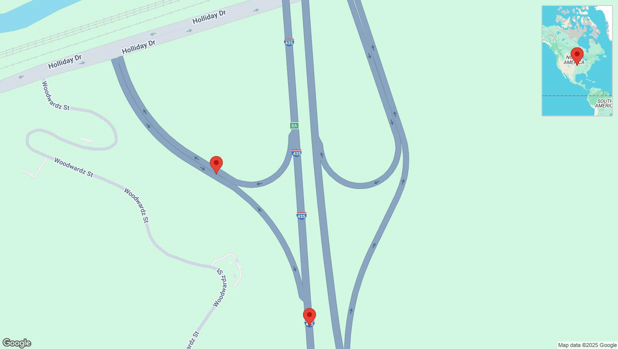 A detailed map that shows the affected road due to 'Broken down vehicle on Holiday Drive in Shawnee' on March 6th at 4:59 p.m.