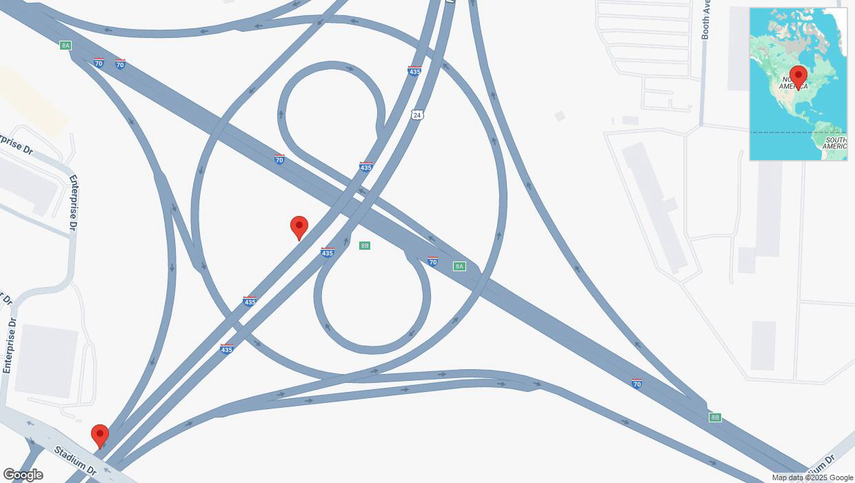 A detailed map that shows the affected road due to 'Broken down vehicle on southbound I-435 in Kansas City' on March 6th at 3:41 p.m.