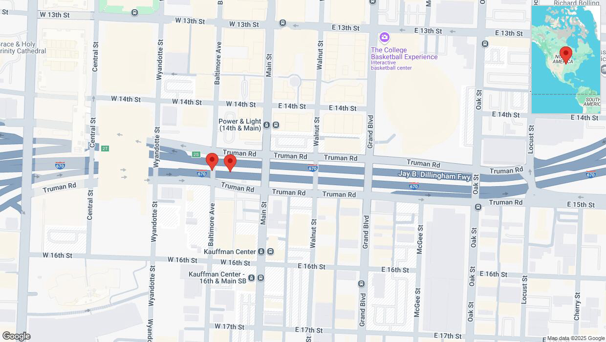A detailed map that shows the affected road due to 'Broken down vehicle on eastbound I-670 in Kansas City' on March 6th at 5:29 p.m.