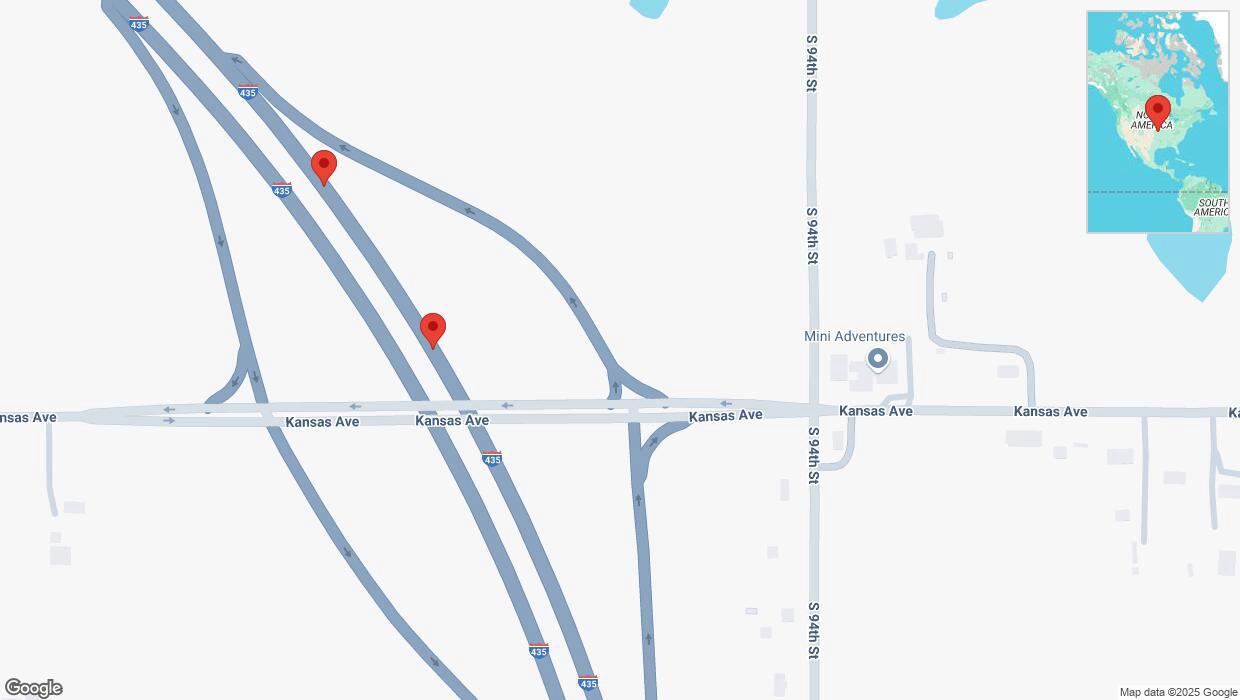 A detailed map that shows the affected road due to 'Broken down vehicle on northbound I-435 in Edwardsville' on March 6th at 9:09 p.m.