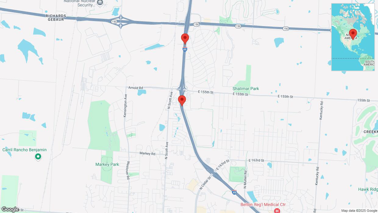A detailed map that shows the affected road due to 'Incident on northbound I-40/US-71 in Belton' on March 6th at 8:28 p.m.