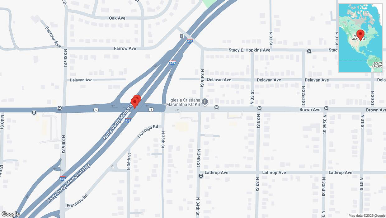 A detailed map that shows the affected road due to 'Broken down vehicle on northbound I-635 in Kansas City' on March 6th at 8:34 p.m.