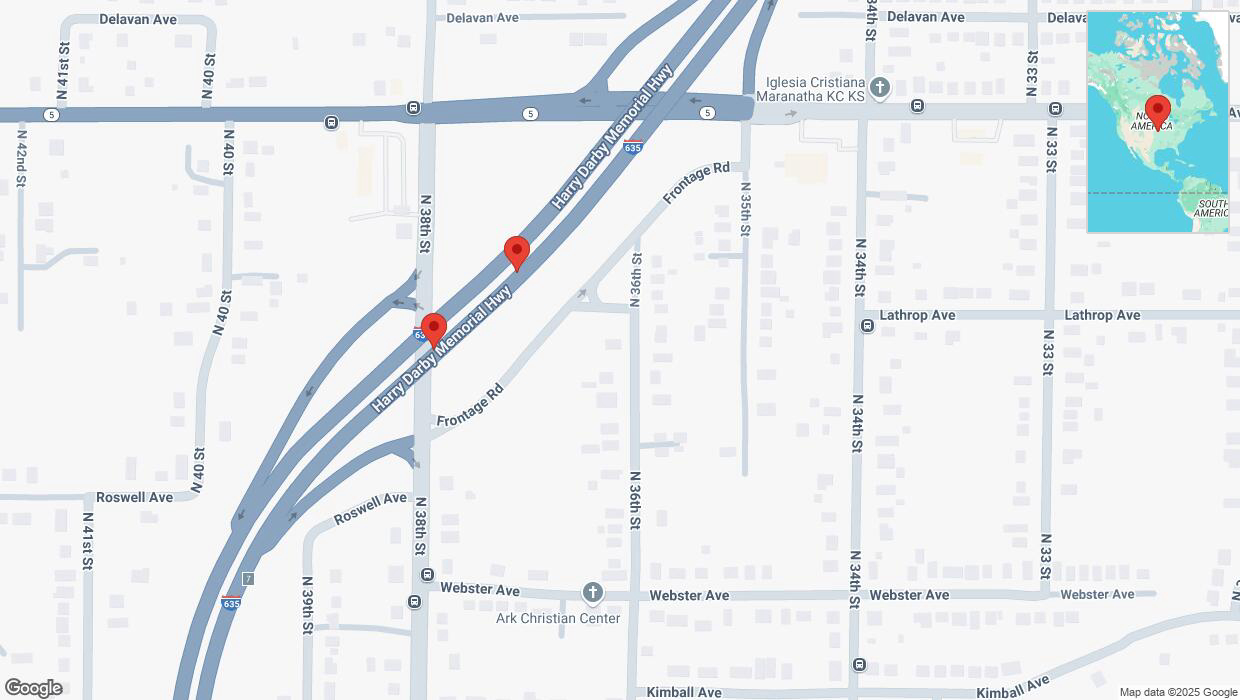 A detailed map that shows the affected road due to 'Broken down vehicle on northbound I-635 in Kansas City' on March 6th at 10:08 p.m.