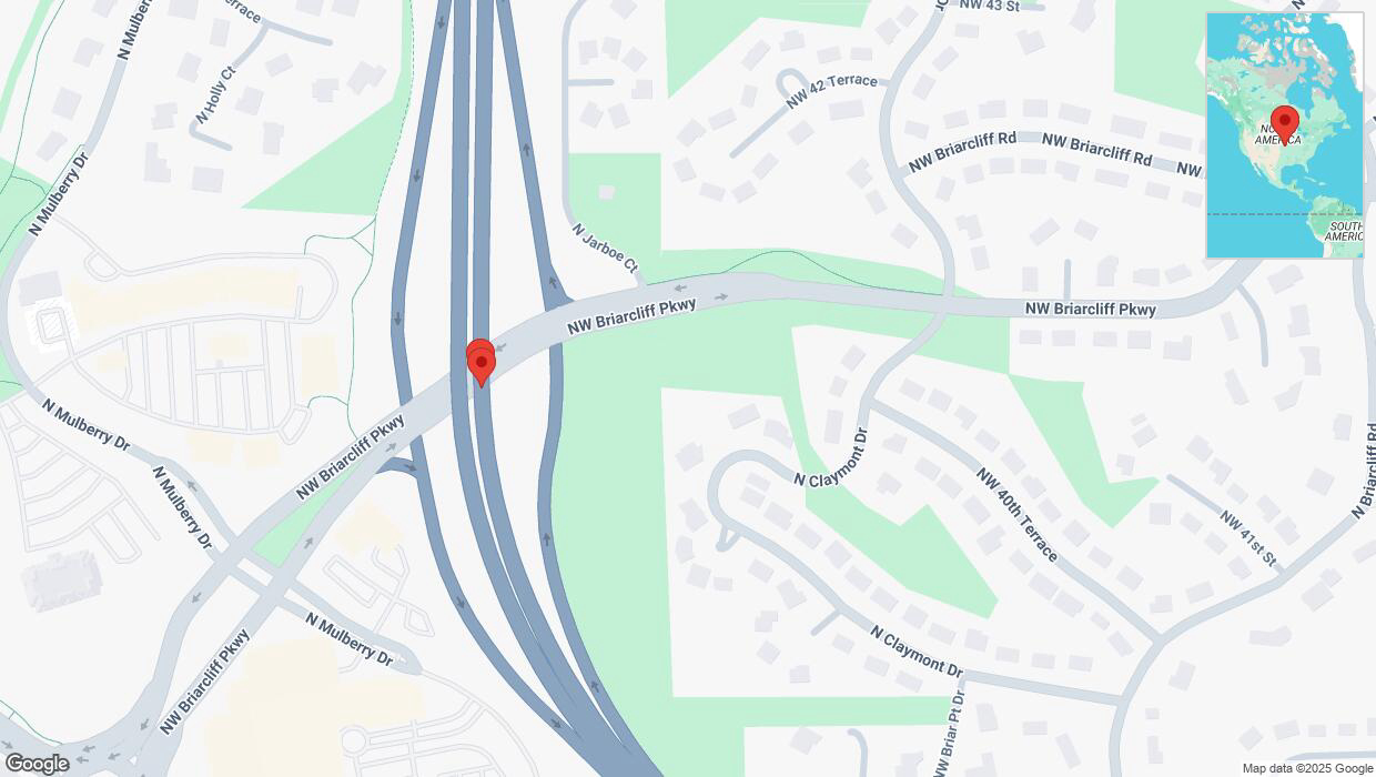A detailed map that shows the affected road due to 'Broken down vehicle on northbound US-169 in Kansas City' on March 6th at 10:14 p.m.