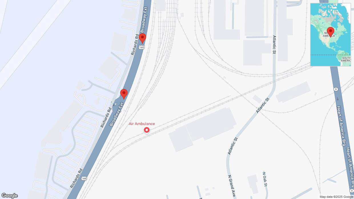 A detailed map that shows the affected road due to 'Broken down vehicle on northbound US-169 in Kansas City' on March 7th at 12:12 p.m.