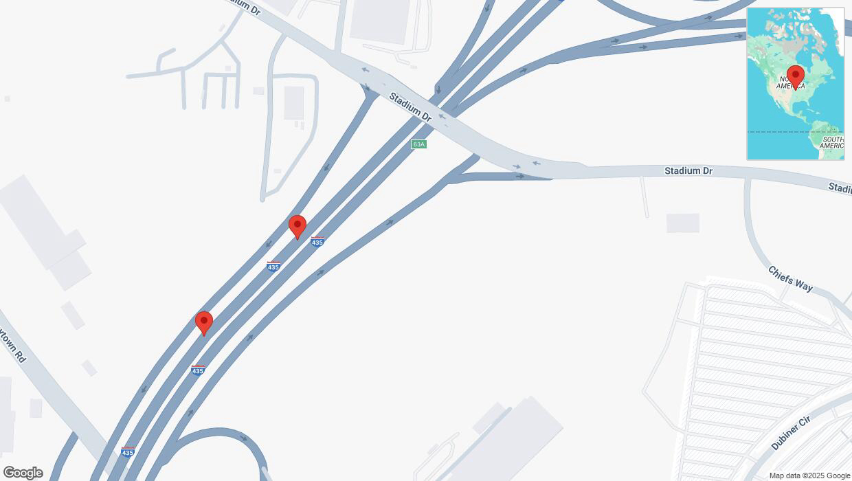 A detailed map that shows the affected road due to 'Reports of a crash on southbound I-435' on March 7th at 5 p.m.