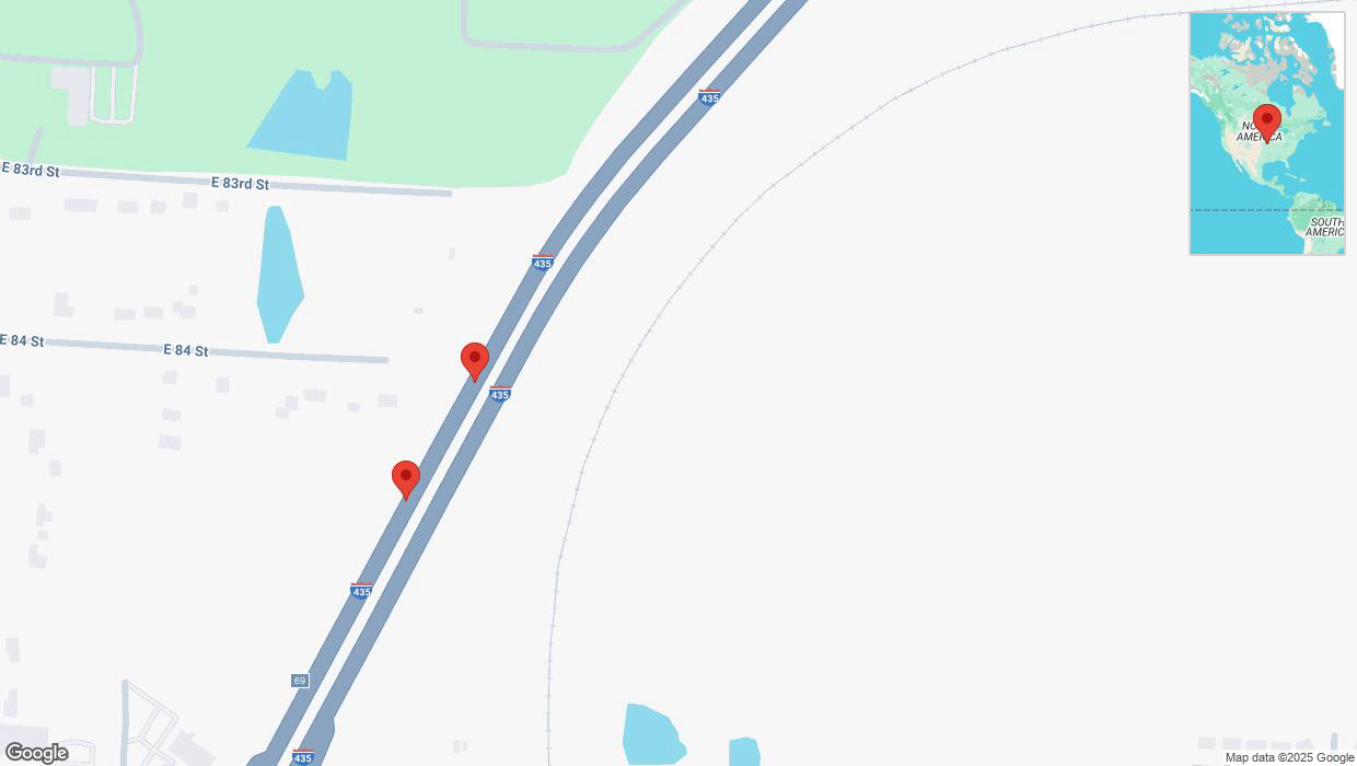 A detailed map that shows the affected road due to 'Broken down vehicle on southbound I-435 in Kansas City' on March 7th at 12:30 p.m.
