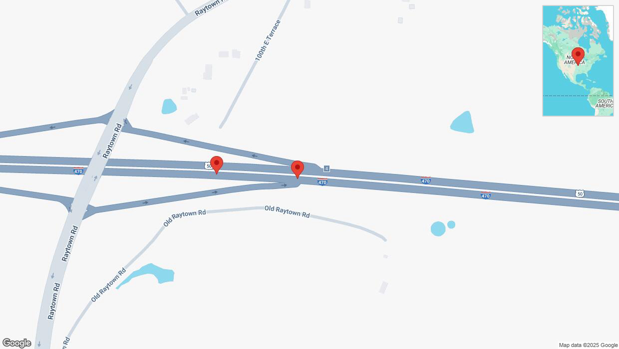 A detailed map that shows the affected road due to 'Broken down vehicle on eastbound I-470 in Kansas City' on March 7th at 2:36 p.m.