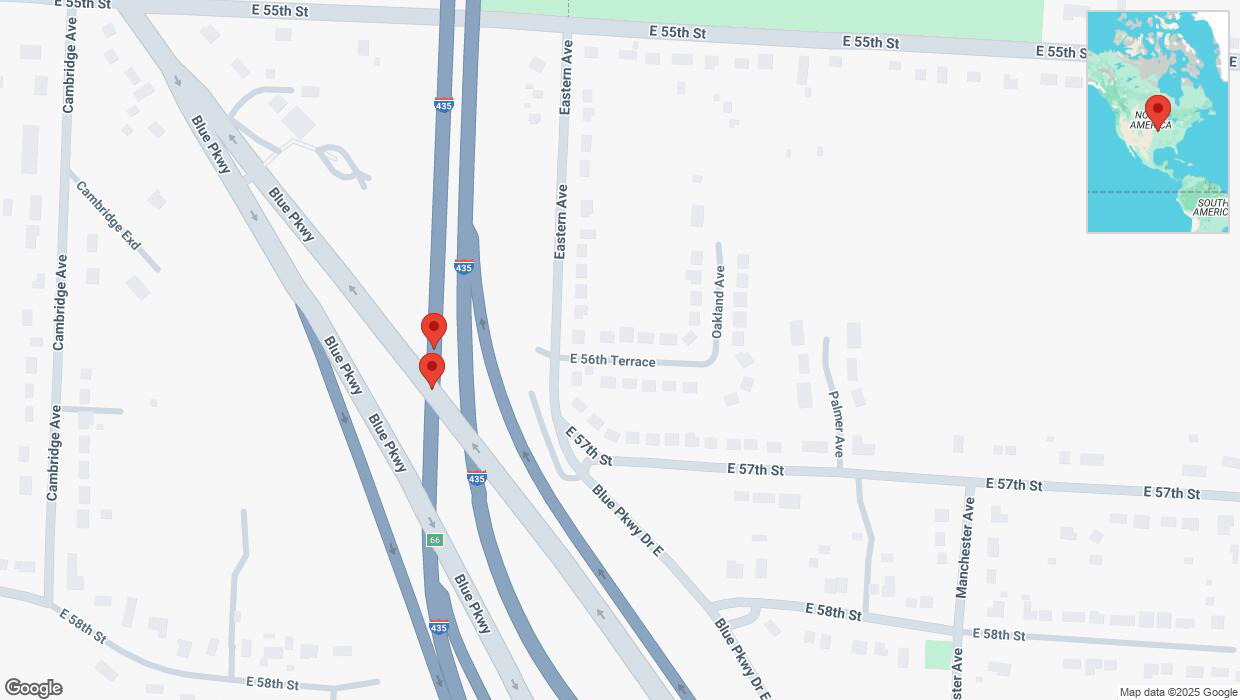 A detailed map that shows the affected road due to 'Broken down vehicle on southbound I-435 in Kansas City' on March 7th at 5:06 p.m.