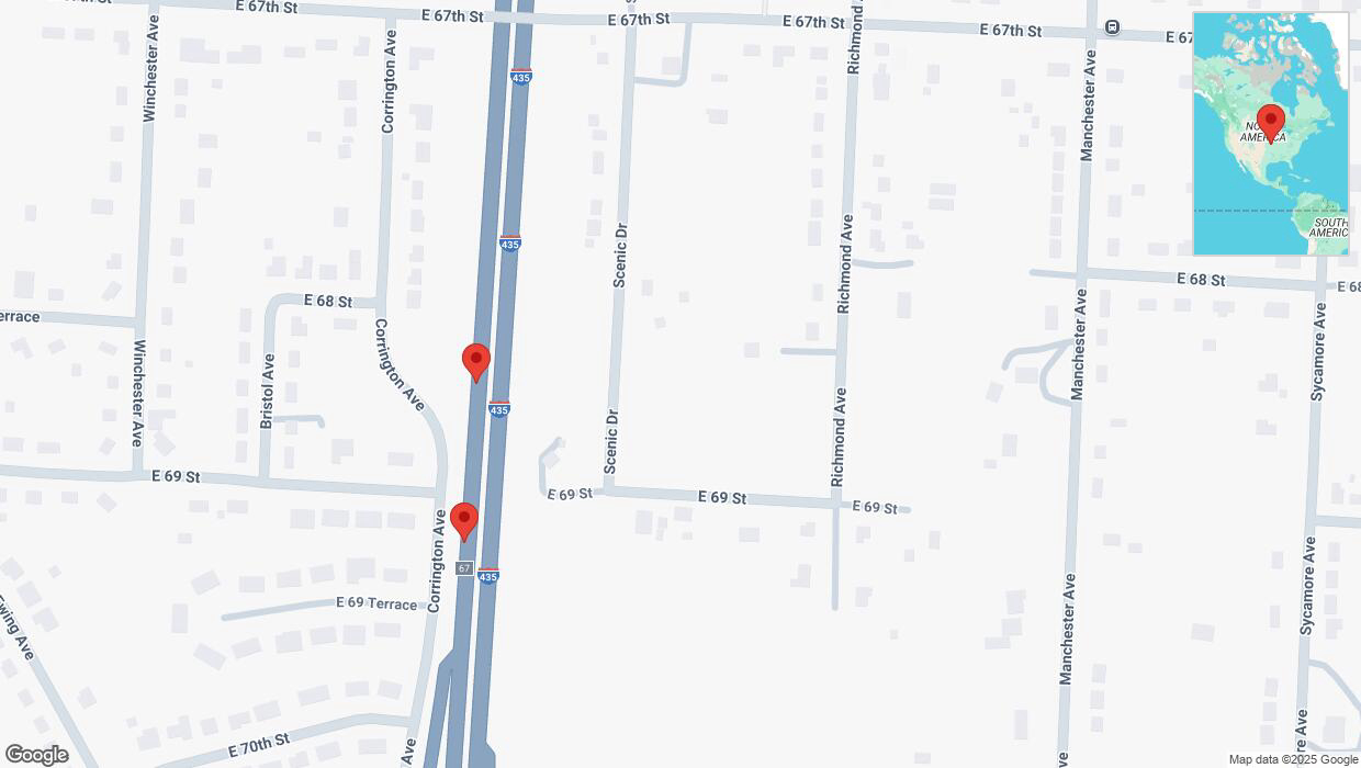 A detailed map that shows the affected road due to 'Broken down vehicle on southbound I-435 in Kansas City' on March 7th at 7:42 p.m.