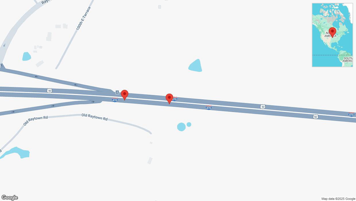 A detailed map that shows the affected road due to 'Broken down vehicle on eastbound I-470 in Kansas City' on March 7th at 9:24 p.m.