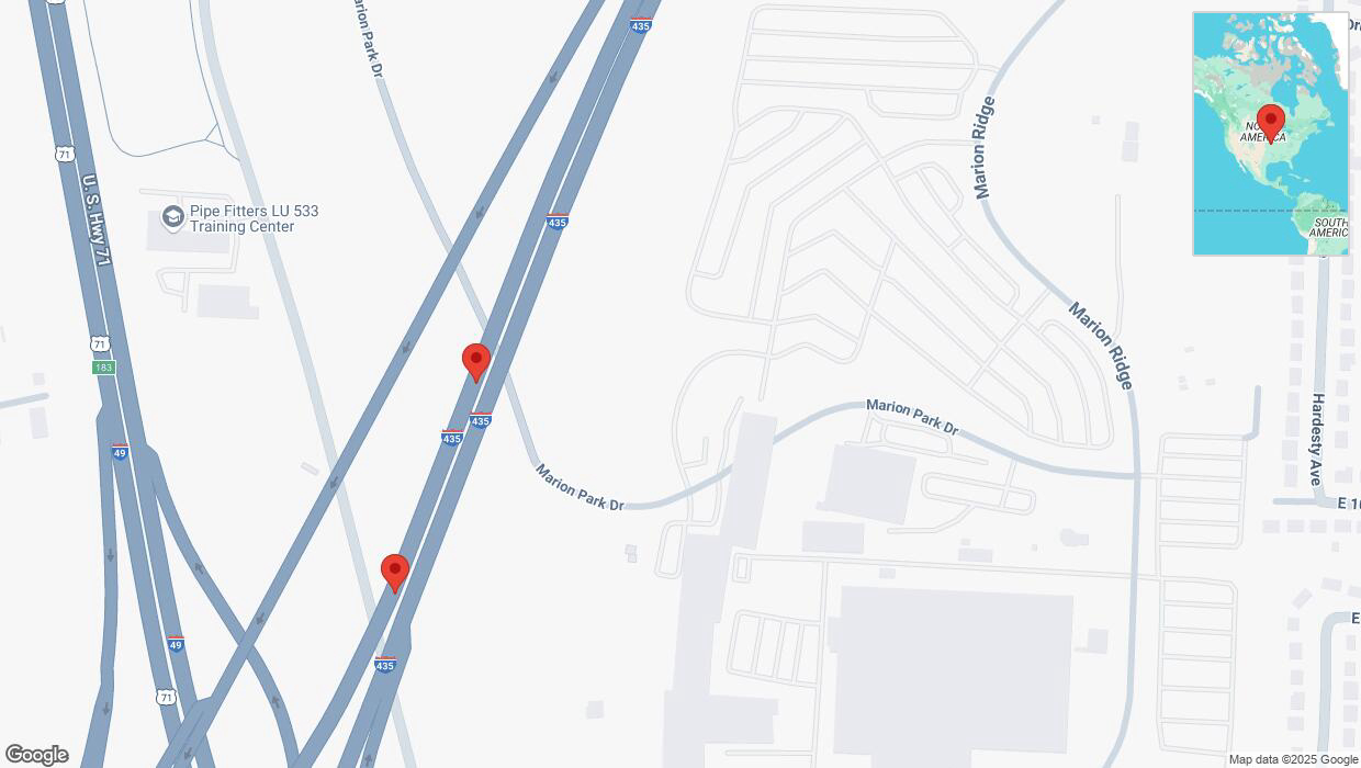A detailed map that shows the affected road due to 'Broken down vehicle on southbound I-435 in Kansas City' on March 7th at 10:12 p.m.