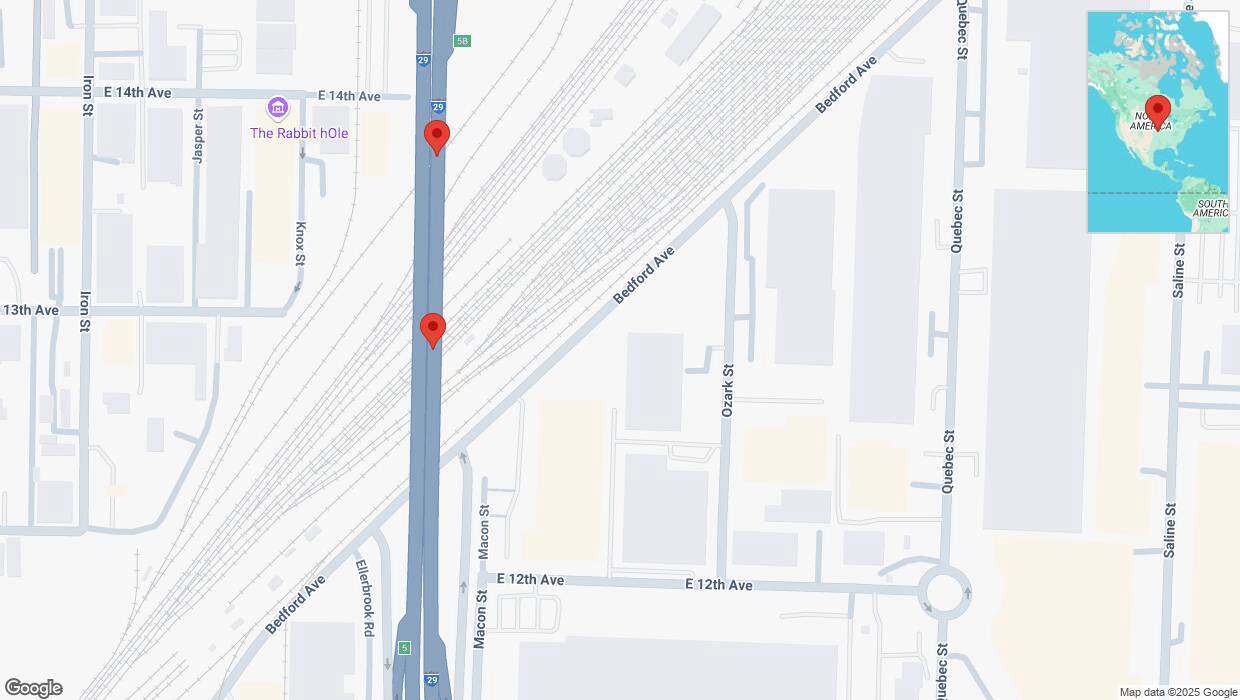 A detailed map that shows the affected road due to 'Broken down vehicle on northbound I-29/I-35 in North Kansas City' on March 8th at 2:17 p.m.