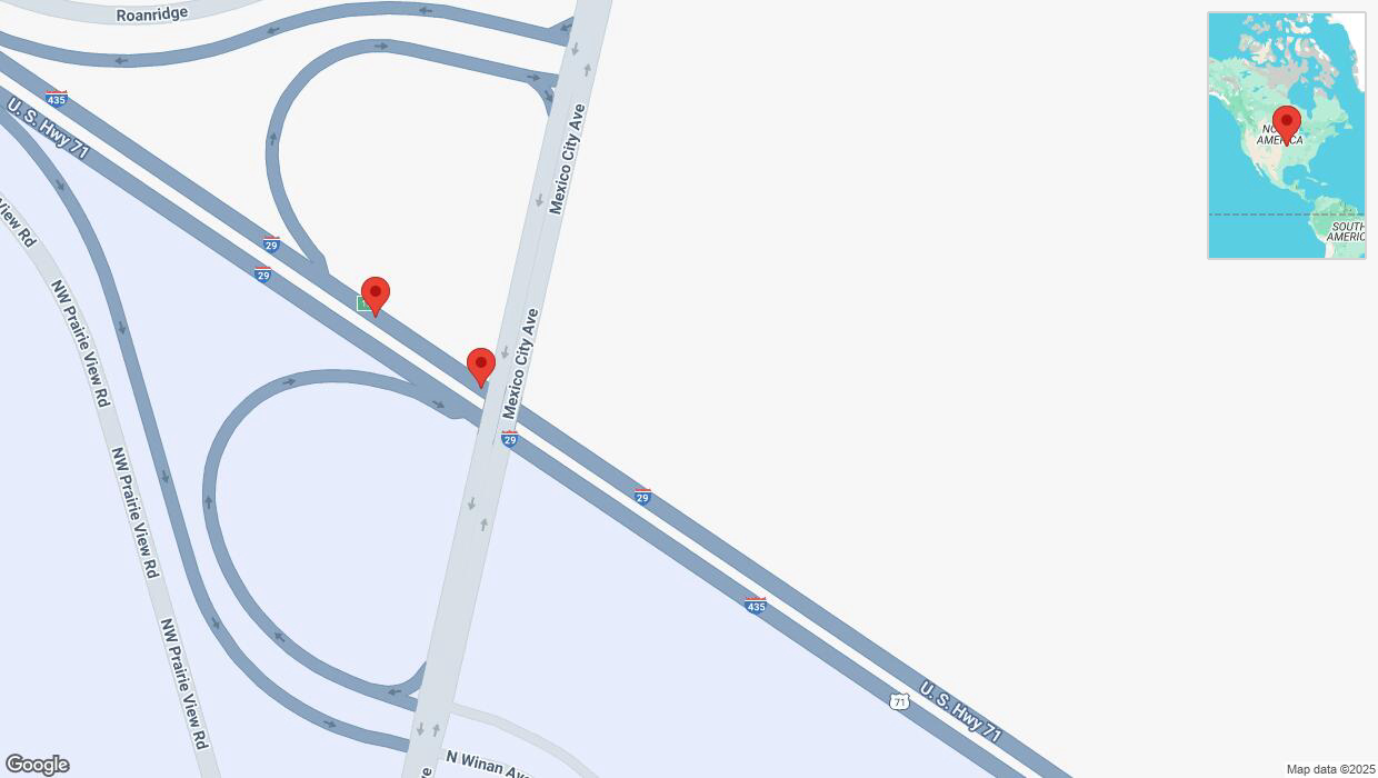 A detailed map that shows the affected road due to 'Broken down vehicle on northbound I-435/I-29 in Kansas City' on March 8th at 11:03 p.m.