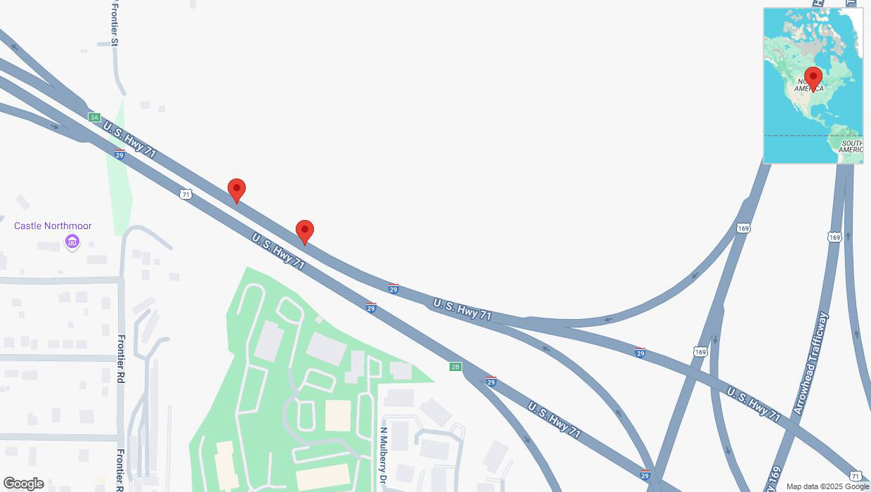 A detailed map that shows the affected road due to 'Broken down vehicle on northbound I-29 in Kansas City' on March 9th at 1 p.m.