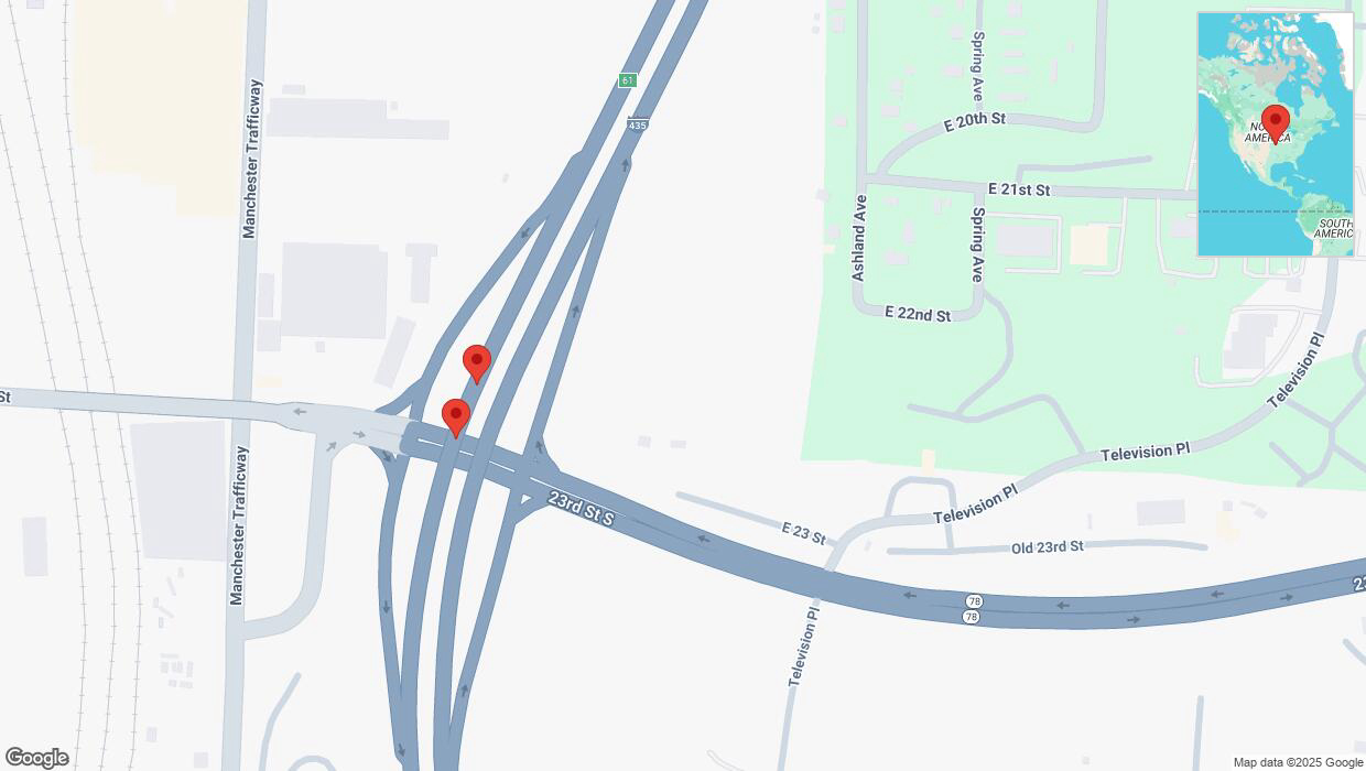 A detailed map that shows the affected road due to 'Crash reported on southbound I-435 in Kansas City' on March 9th at 8:18 p.m.