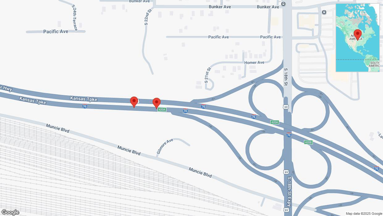 A detailed map that shows the affected road due to 'A crash has been reported on eastbound I-70' on March 9th at 11:09 p.m.