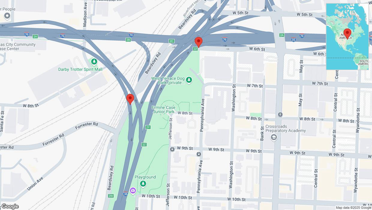 A detailed map that shows the affected road due to 'Kansas City: Beardsley Road temporarily closed' on March 10th at 12:22 p.m.