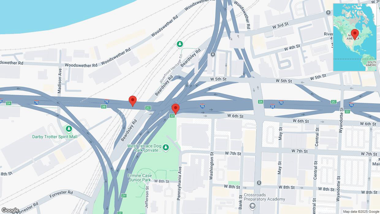 A detailed map that shows the affected road due to 'US-169 North: bridge closed from exit 2C to West Sixth Street' on March 10th at 12:22 p.m.