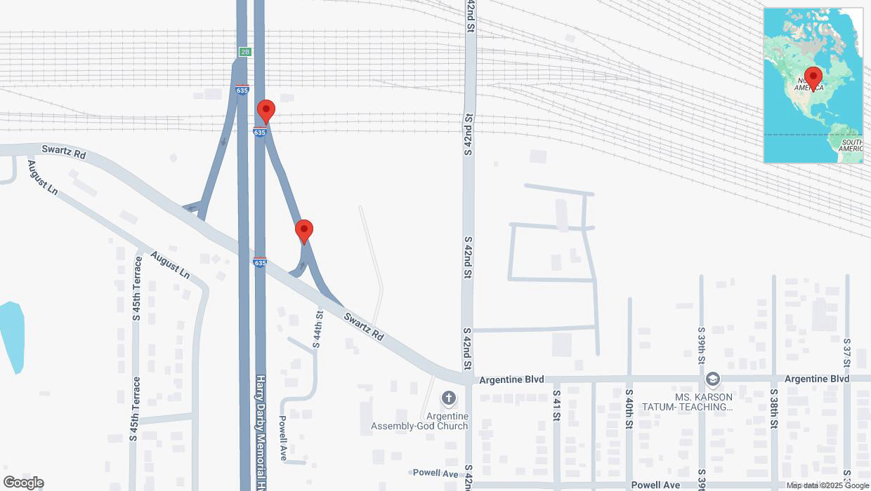 A detailed map that shows the affected road due to 'Broken down vehicle on Swartz Road in Kansas City' on March 10th at 1:13 p.m.