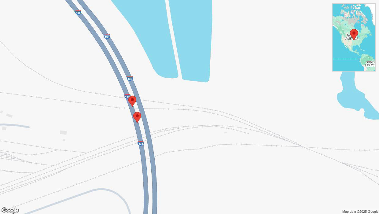 A detailed map that shows the affected road due to 'Broken down vehicle on southbound I-435 in Kansas City' on March 10th at 1:59 p.m.