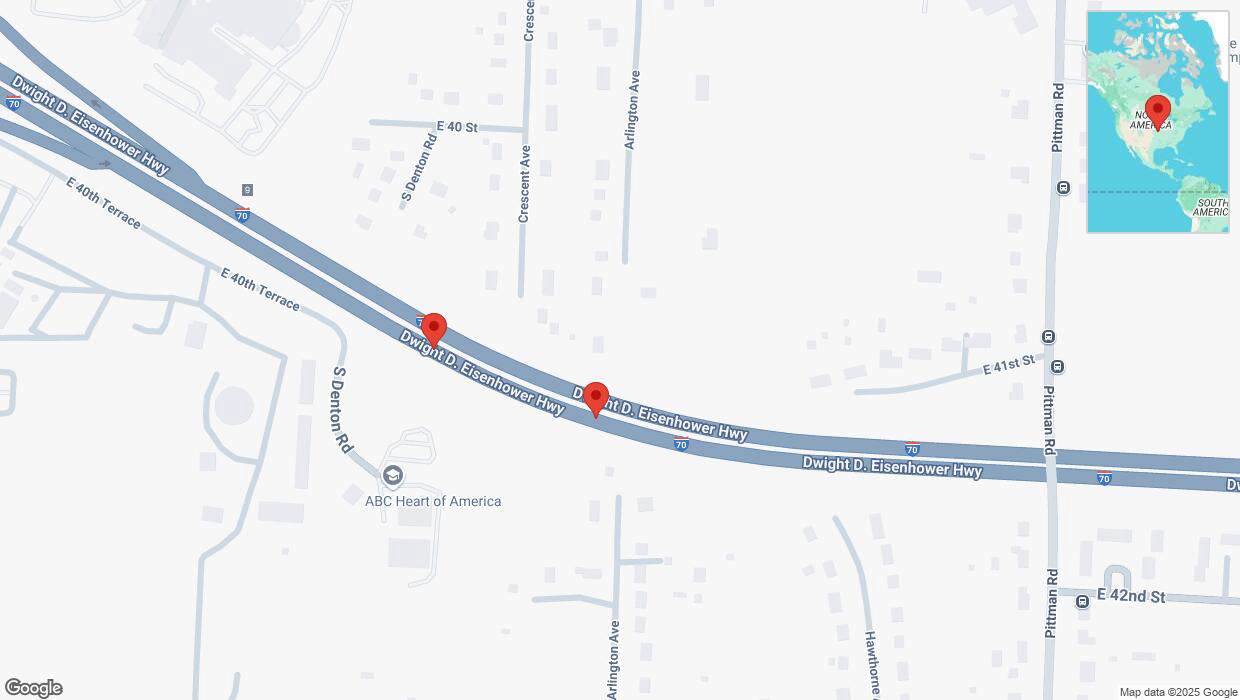 A detailed map that shows the affected road due to 'Broken down vehicle on eastbound I-70 in Kansas City' on March 10th at 2:21 p.m.