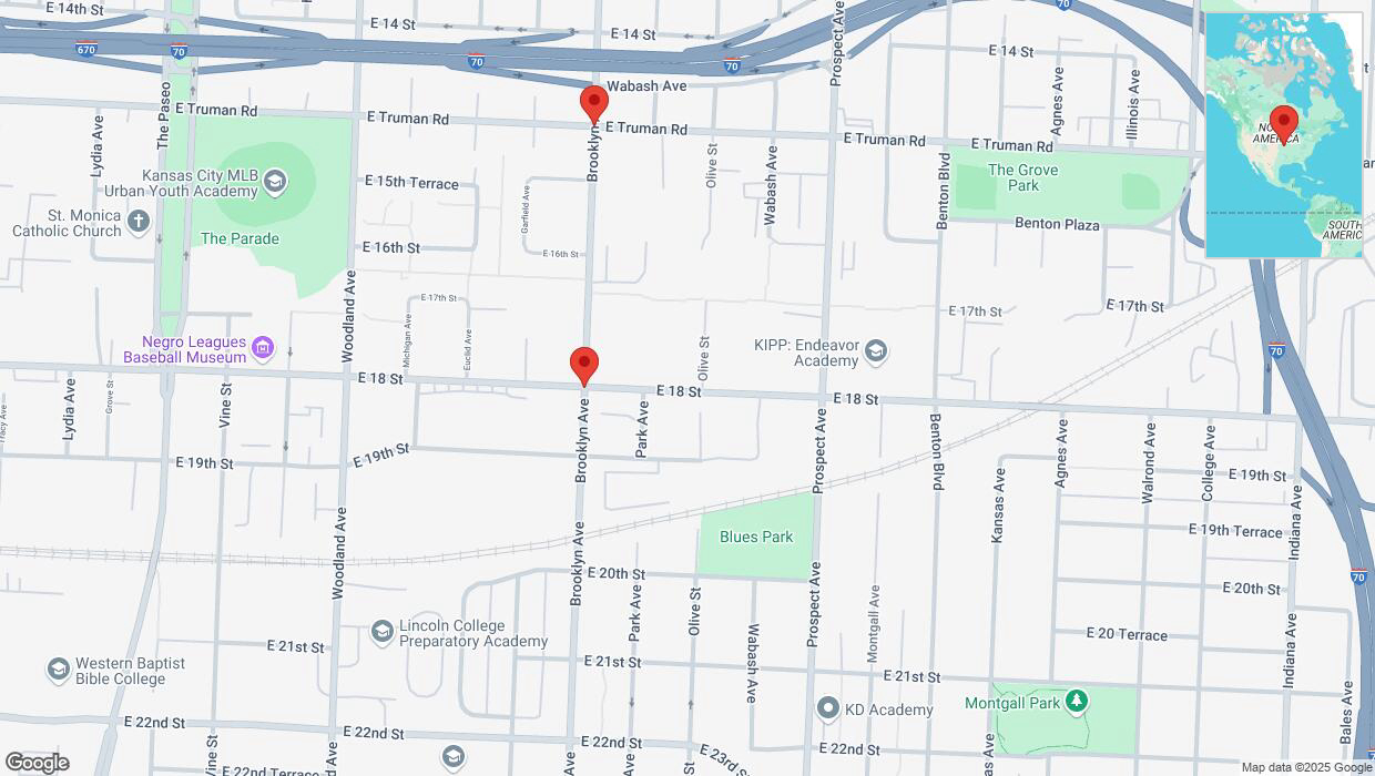 A detailed map that shows the affected road due to 'East 18th Street temporarily closed in Kansas City' on March 10th at 2:21 p.m.