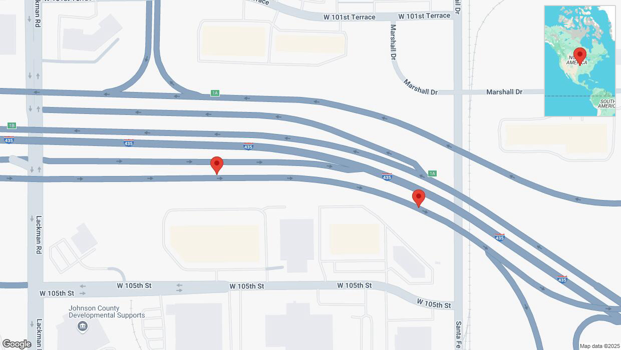 A detailed map that shows the affected road due to 'Broken down vehicle on West 105th Street in Lenexa' on March 10th at 2:39 p.m.