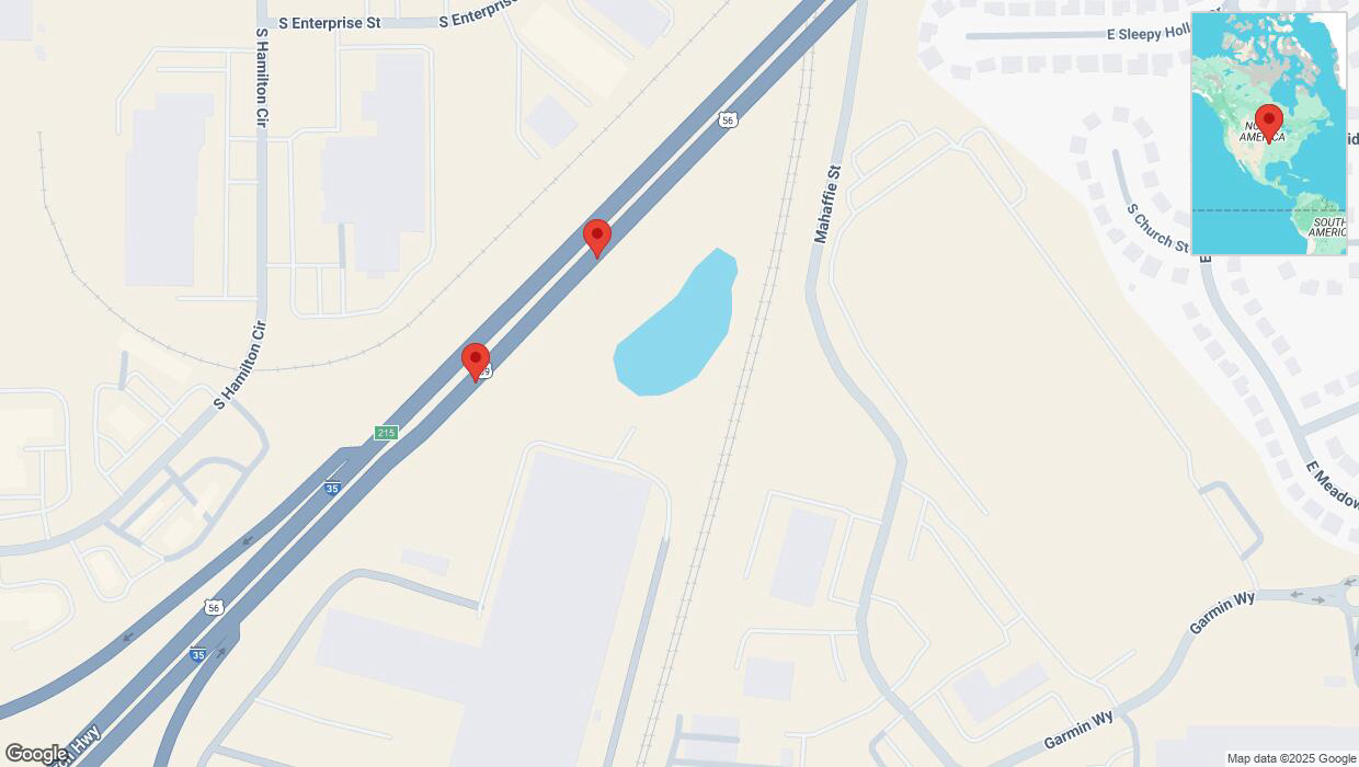 A detailed map that shows the affected road due to 'Broken down vehicle on eastbound I-35 in Olathe' on March 10th at 3:51 p.m.
