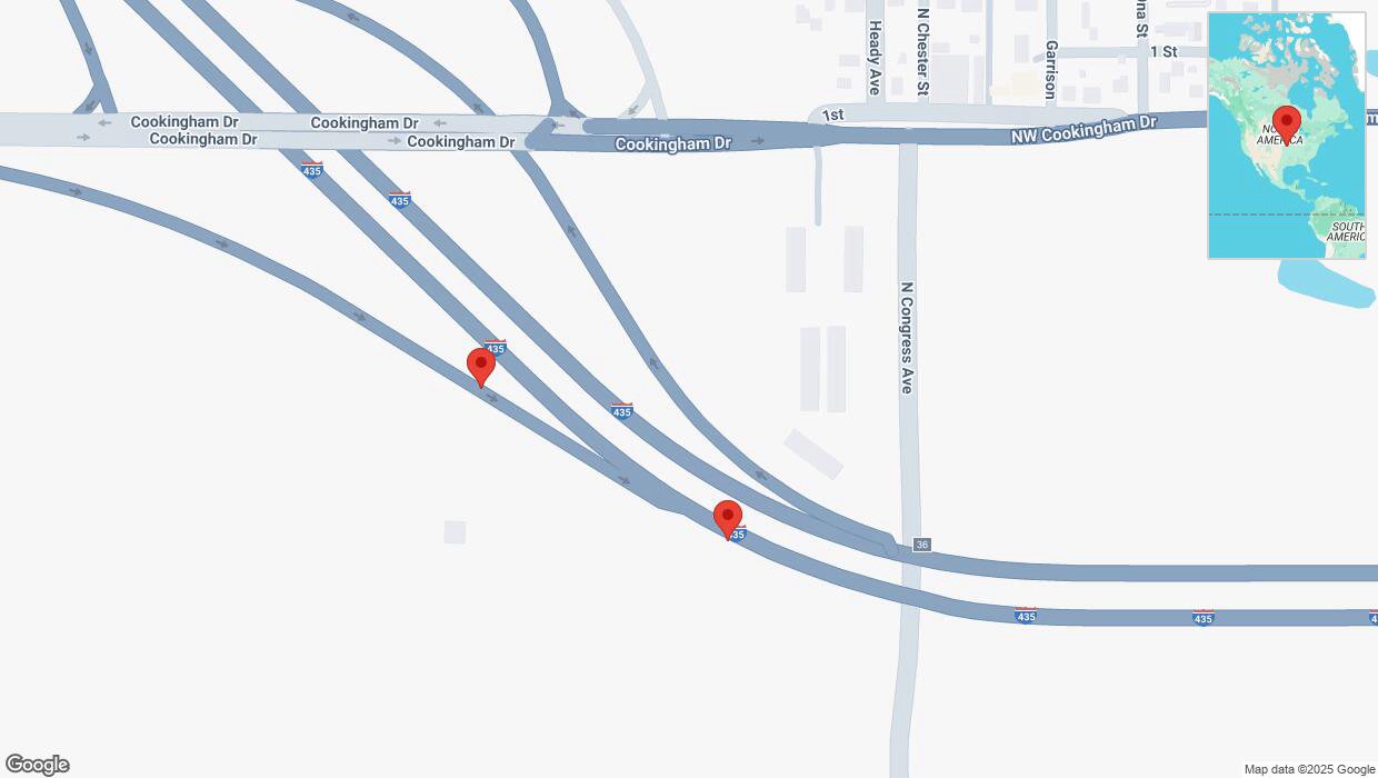 A detailed map that shows the affected road due to 'Warning in Kansas City: Crash reported on Interstate 435' on March 10th at 5:45 p.m.