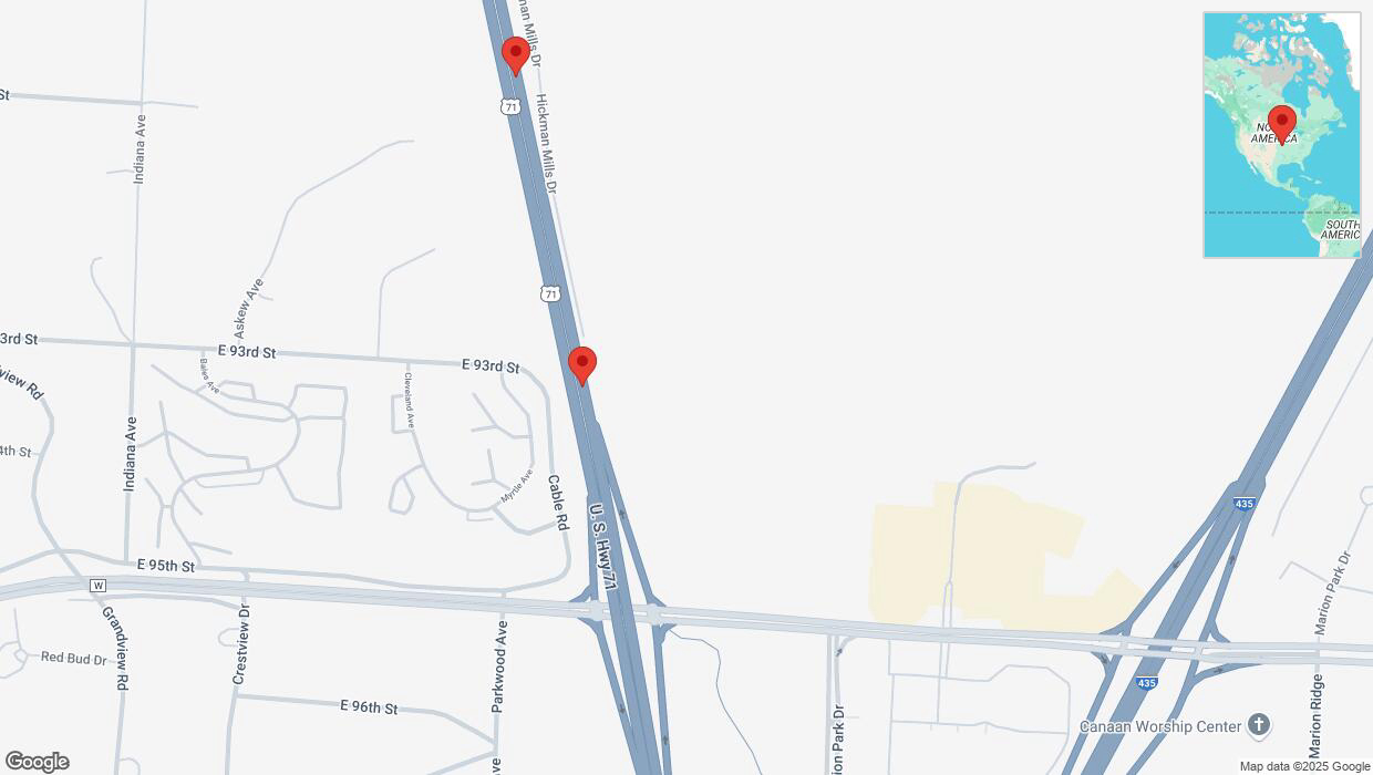 A detailed map that shows the affected road due to 'Reports of a crash on northbound I-40/US-71' on March 10th at 11:25 p.m.