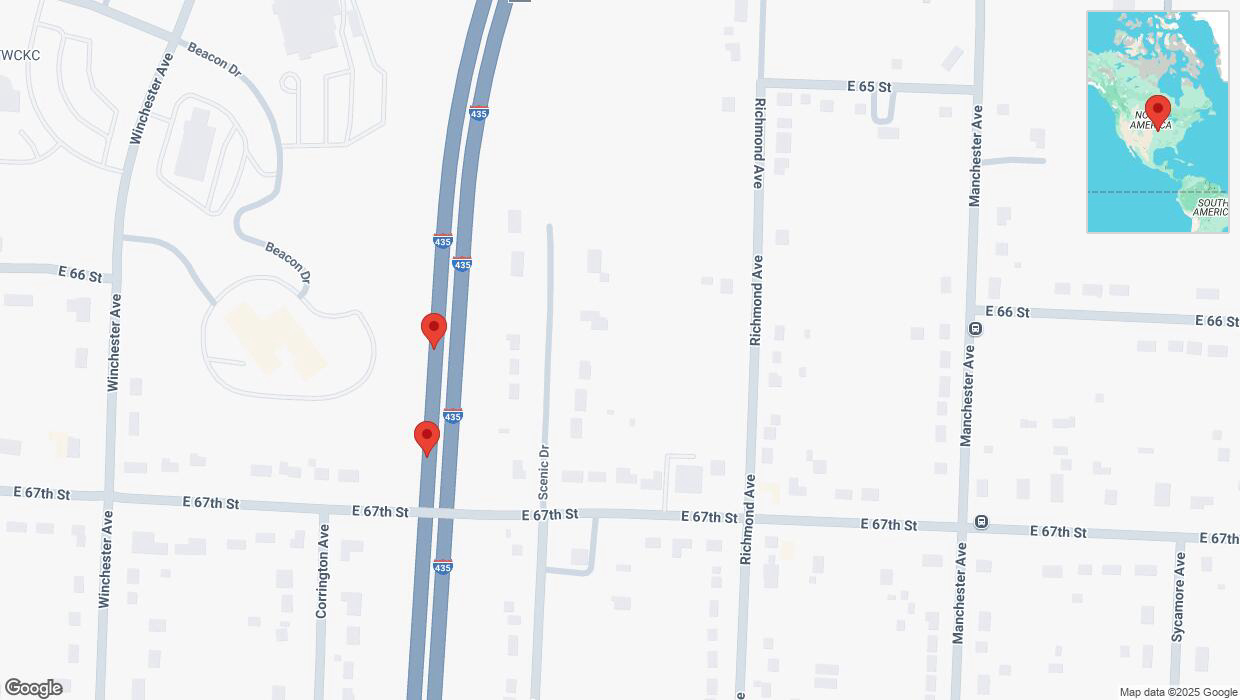A detailed map that shows the affected road due to 'Broken down vehicle on southbound I-435 in Kansas City' on March 10th at 6:25 p.m.