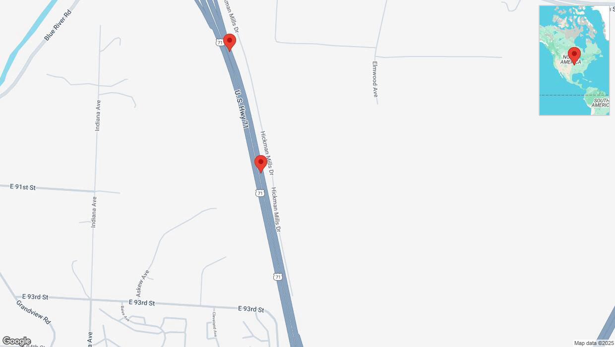 A detailed map that shows the affected road due to 'Broken down vehicle on northbound I-40/US-71 in Kansas City' on March 10th at 6:13 p.m.