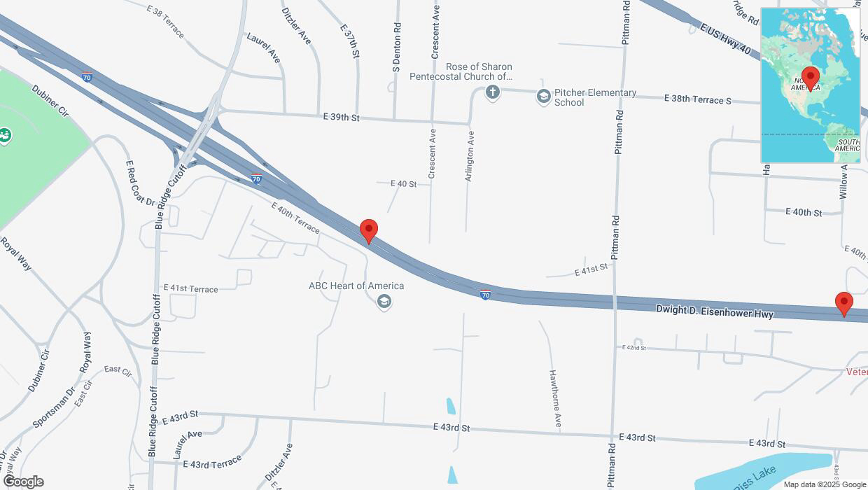 A detailed map that shows the affected road due to 'Reports of a crash on eastbound I-70' on March 10th at 6:25 p.m.