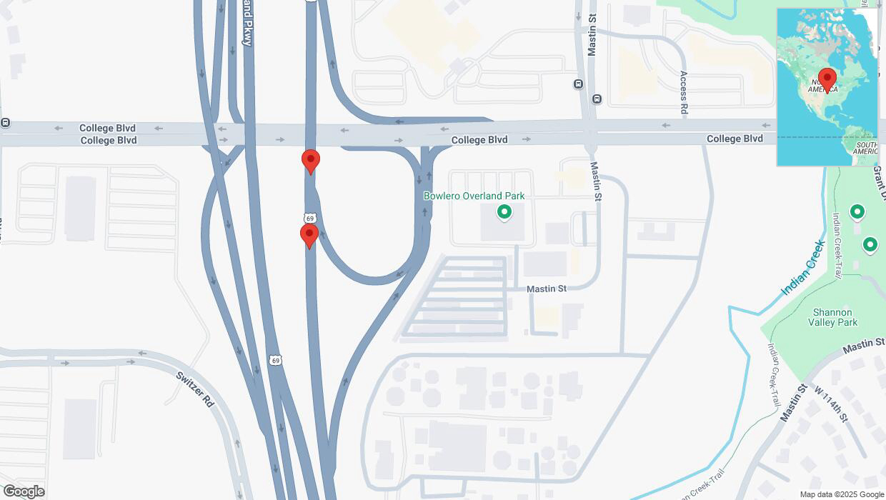 A detailed map that shows the affected road due to 'Crash report: US-69' on March 10th at 6:30 p.m.