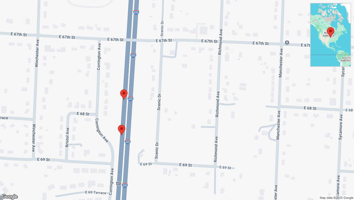 A detailed map that shows the affected road due to 'Broken down vehicle on southbound I-435 in Kansas City' on March 10th at 6:53 p.m.