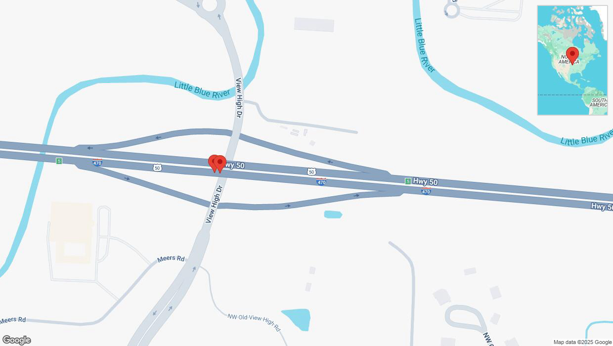 A detailed map that shows the affected road due to 'Broken down vehicle on eastbound I-470 in Kansas City' on March 10th at 7:34 p.m.