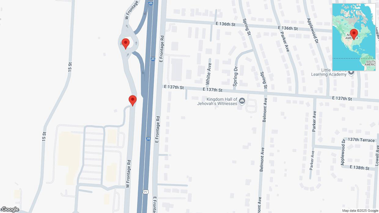 A detailed map that shows the affected road due to 'Broken down vehicle on U.S. 71 in Grandview' on March 11th at 5:38 p.m.